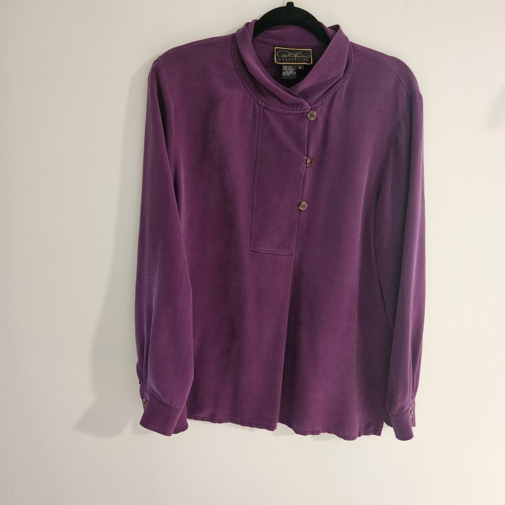 Diane Gilman Womens Silk Top XL Long Sleeve Purple Sophisticated Chic Modest